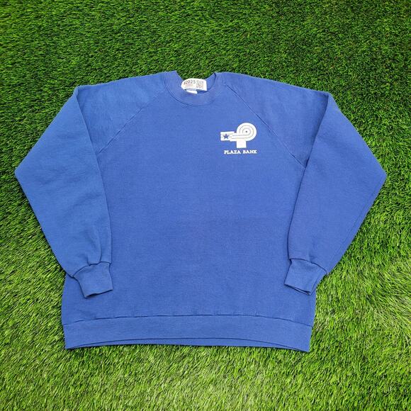 Vintage 80s JERZEES Sweatshirt Women XL 21x24 Plaza-Bank USA - Picture 1 of 12